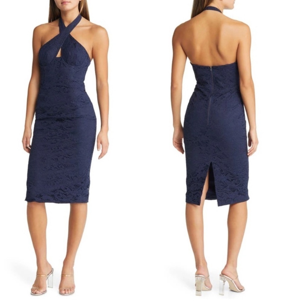 NWT Bardot Riviera Lace Halter Dress in Navy Blue Sz 8
